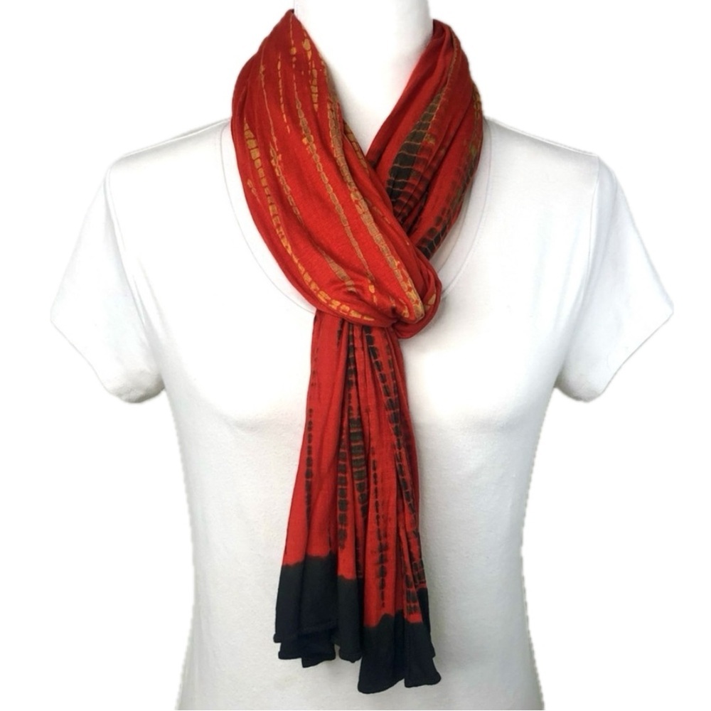 Tie-Dye Scarf Long Orange Yellow Black Fall Autumn 22.5 x 73
